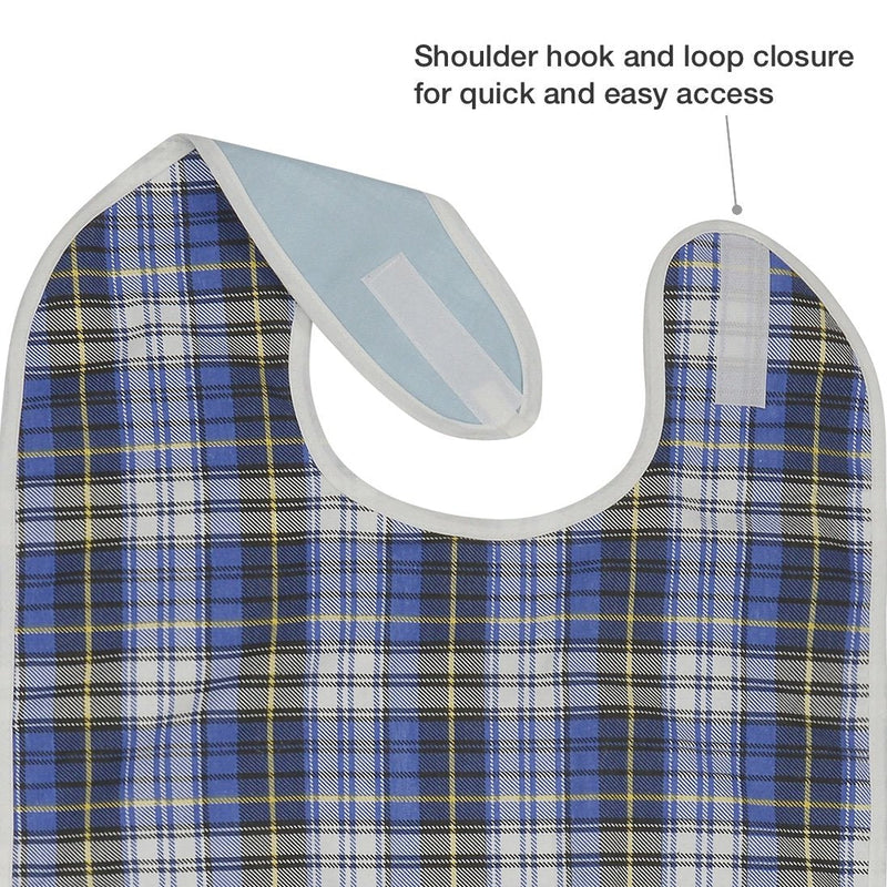 [Australia] - Modaliv Adult Bib - Reusable Clothing Protector - Waterproof - Crumb Catcher - Machine Washable - Extra Long Senior Men and Women Bibs for Eating (Blue) 