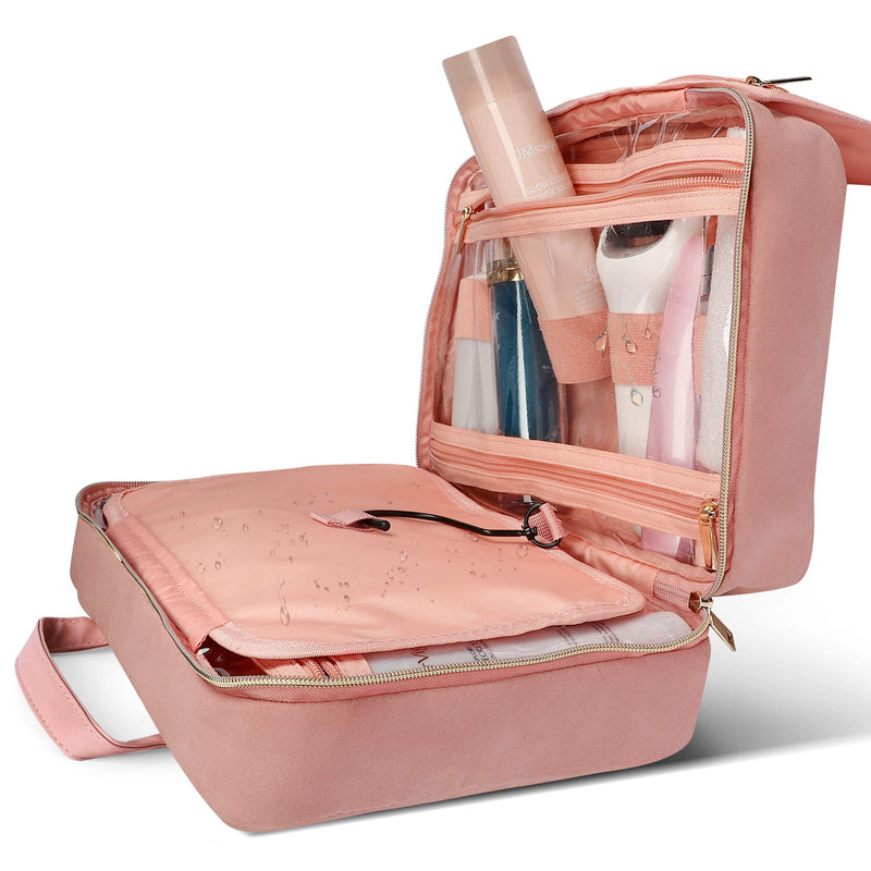 [Australia] - Travel Toiletry Bag for Women, Water-resistant Hanging Makeup Bag, Large Capacity Travel Cosmetic Bag Organizer for Accessories, Full Sized Container, Toiletries Medium Pink 