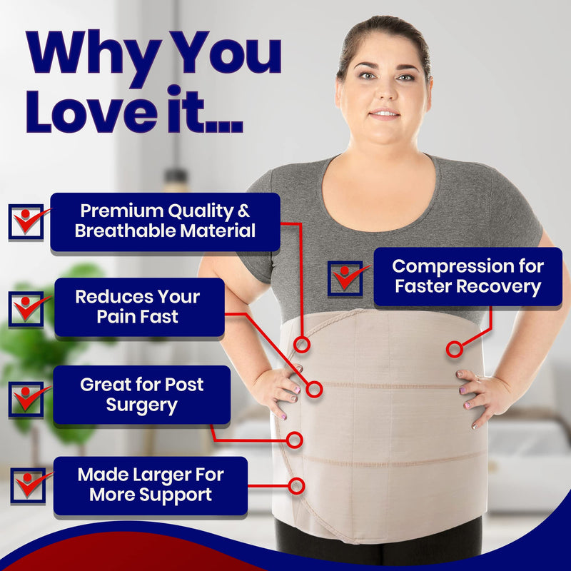 [Australia] - Abdominal Binder Plus Size Belly Binder – Postpartum Tummy Tuck Belt Gives Slimming Bariatric Band Stomach Compression Wrap to Help Hernia or Post Surgery, C Section Pregnancy Women Men (XXL/3Xl) XXL/3XL (47" to 70") 
