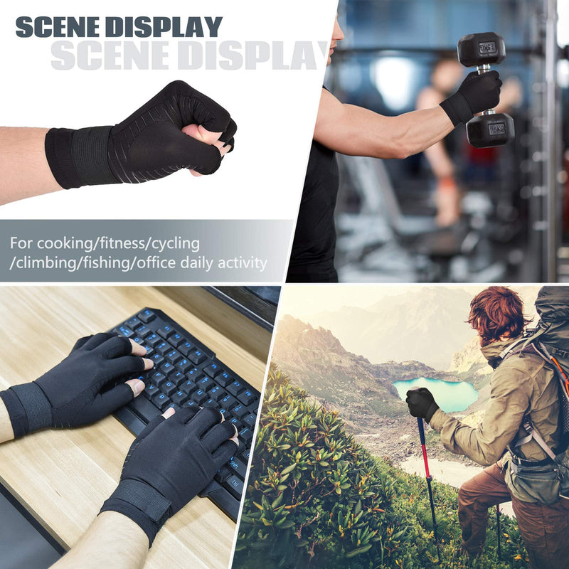 [Australia] - Copper Wrist Compression Arthritis Gloves (1 Pair), Wrist Support Brace Fingerless Glove with Adjustable Strap, Comfortable Carpal Tunnel Sleeve for Hand Finger Wrist Relieve Pain for Women and Men Large 