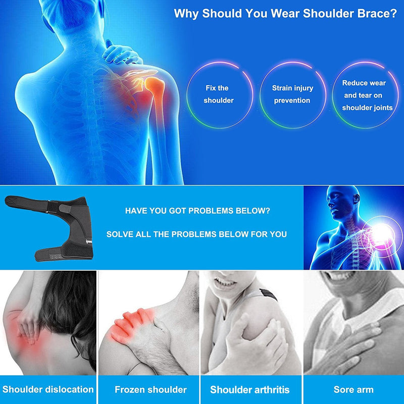 [Australia] - ipow Adjustable Unisex Shoulder Support Brace Strap Fits Left or Right Shoulder Helps Shoulder Stability - L Large 