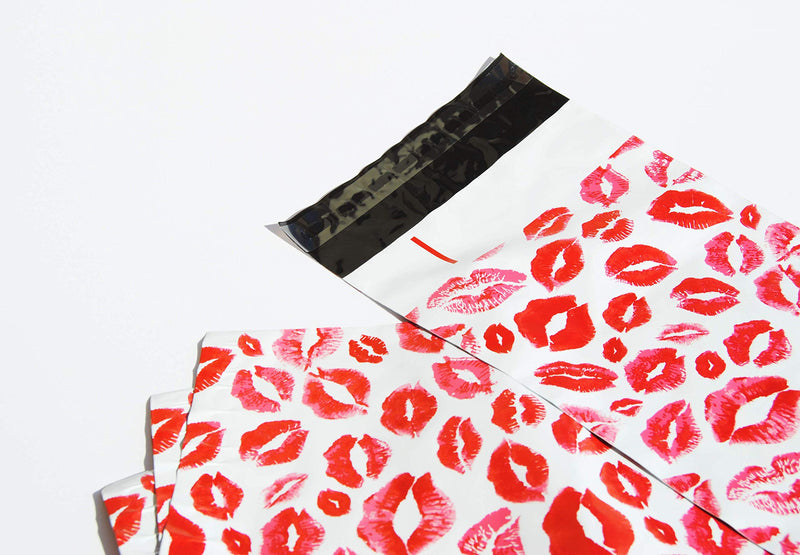 [Australia] - Lips Poly Mailers Red Kiss for Make Up Lip Gloss LipStick Self Sealing Envelope Wide Lip Print Waterproof Shipping | Pack of 25 | Size 10 x 6.75" inches 