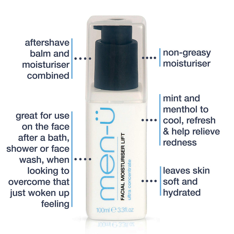 [Australia] - men-u aftershave balm FACIAL MOISTURISER LIFT, moisturiser for men, up to 165 applications, Post Shave Mens Moisturiser w/ Ultra-Concentrate, longer lasting, High Performance & Vegan Formula, 100 ml 100 ml (Pack of 1) 
