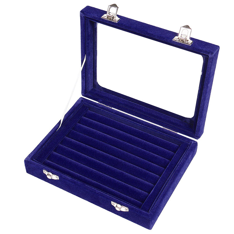 [Australia] - Pasutewel Velvet Glass Ring Jewellery Display Storage Box Jewelry Holder Storage Organizer Stand 7 Slots (Blue) Blue 