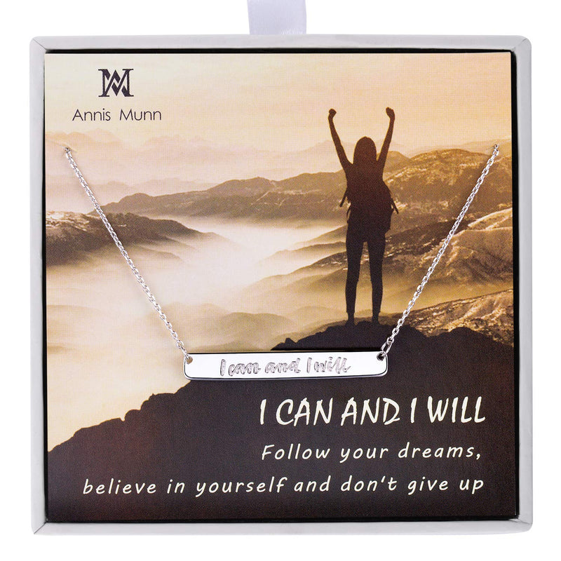 [Australia] - Dream & Believe Necklace - 925 Sterling Silver Bar Necklace Engraved 'I Can and I Will' Christmas Day Jewelry Birthday Gift for Girls and Women 