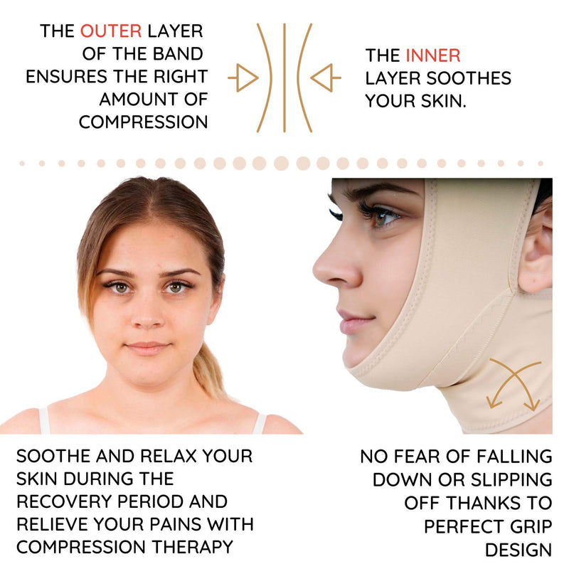 [Australia] - Post Surgery Neck and Chin Compression Garment Wrap Bandage for Women, Face Slimmer, Jowl Tightening, Neck Coverage, Chin Lifting Strap (L) Large (Pack of 1) 