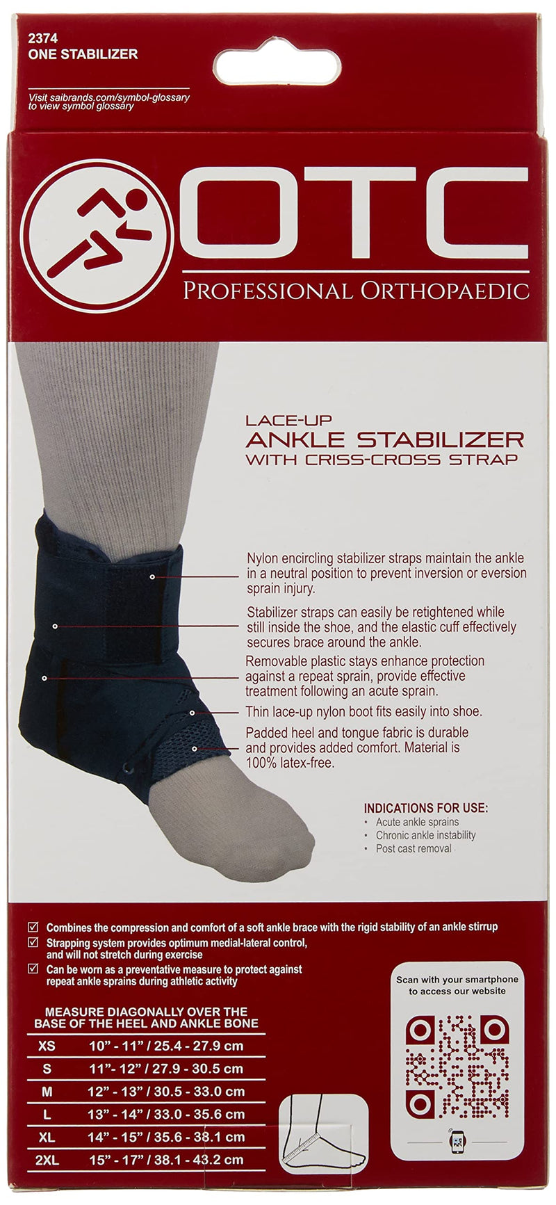 [Australia] - OTC Ankle Stabilizer Brace with Criss-Cross Lace-Up Adjustable Support, Black, Medium 
