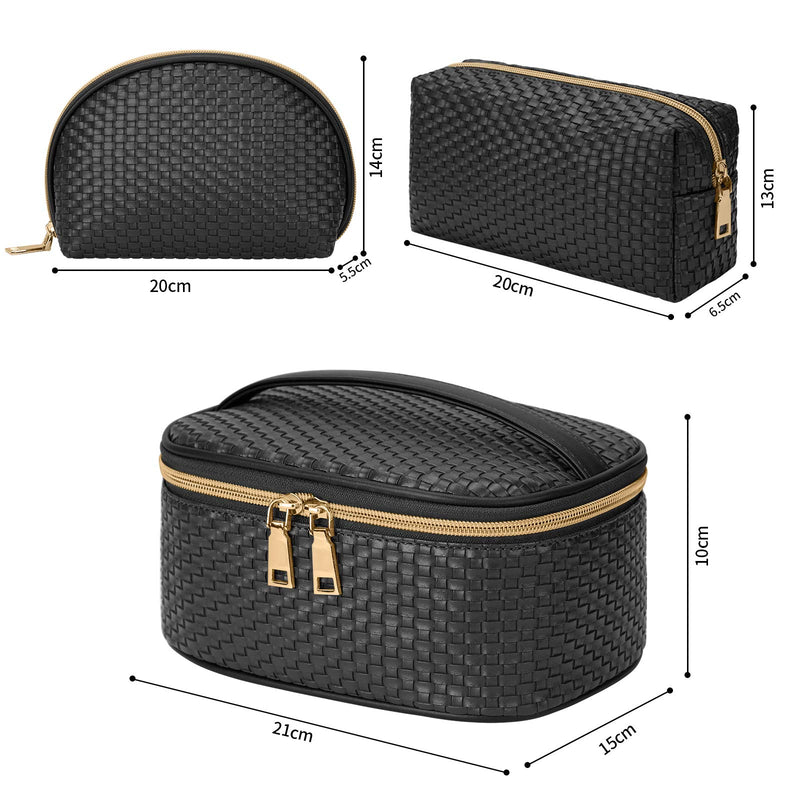 [Australia] - Makeup Bag Travel Cosmetic Bag for Women Portable Waterproof Makeup Organizer Bag Toiletry Bags 3 Pack Black 