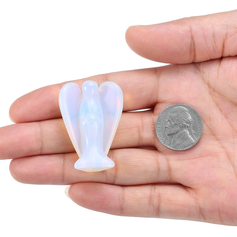 [Australia] - CrystalTears 2pc Caved Guardian Angel Natural Rose Quartz/Opalite Reiki Healing Statue Fengshui Figurine 1.5" 