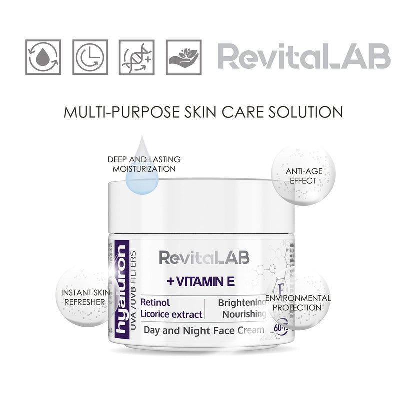 [Australia] - RevitaLAB Hyaluron Anti-Ageing Day and Night Cream, Enriched with Vitamin A (Retinol) Vitamin E, Liquorice Root Extract, Hyaluronic Acid and UV Filters, for Ages 60 – 75, 50 ml 50 ml (Pack of 1) 