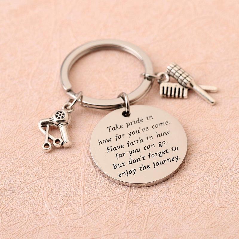 [Australia] - Hair Stylist Graduation Gift Hairdresser Keychain Cosmetology Graduation Gifts Stylist Inspiration Gifts Take Pride in How Far You Have Come silver 