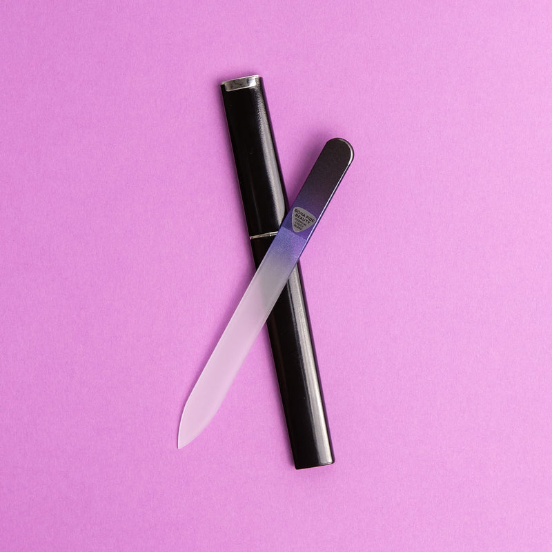 [Australia] - Bona Fide Beauty Glass Nail Files, Manicure Glass Fingernail Files with Cases, Gentle Precision Filing, Leaves Nails Smooth - 1-Piece Premium Czech Glass Files Black Cobalt 