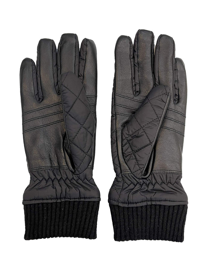 [Australia] - OADUS Unisex Quilted Nylon Warm Winter Gloves with Leather Touchscreen Texting Technology and Thinsulate Insulation Small Black 