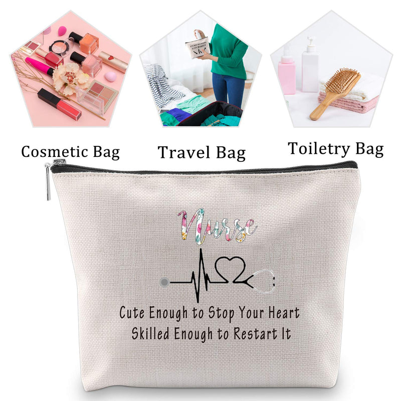 [Australia] - Nursing Makeup Bags Nurse Gifts Nurse Cosmetic Bag RN Gifts Nursing School Supplies for Nurses Toiletry Bag Travel Case Cute Enough to Stop Your Heart Skilled Enough to Restart It (Nursing Bag) Nursing Bag 