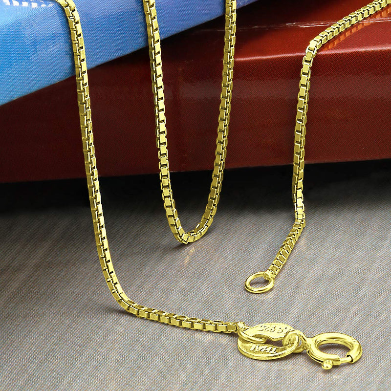 [Australia] - Sea of Ice 925 Sterling Silver 1mm Italian Box Chain for Women Girls Kids Unisex, 14-36 Inch Yellow Gold Flashed Sterling Silver 14.0 Inches 