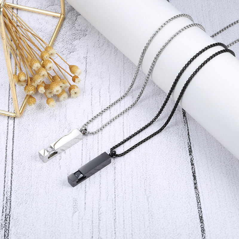 [Australia] - Milacolato 2 pcs Cremation Urn Pendant Necklace for Memorial Black Stainless Steel with CZ Necklace Ashes Jewelry Keepsakes Necklace Set Black&White 