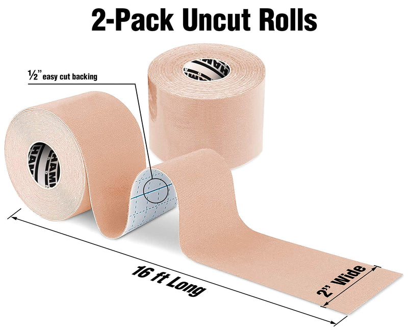 [Australia] - Hampton Adams (2 Pack) Premium Kinesiology Tape | Athletic Tape Supports & Protects Muscles, Knees, Shoulders & Plantar Fasciitis | Waterproof & Hypoallergenic | Beige Uncut Kinesiology Tape 2 Count (Pack of 1) 