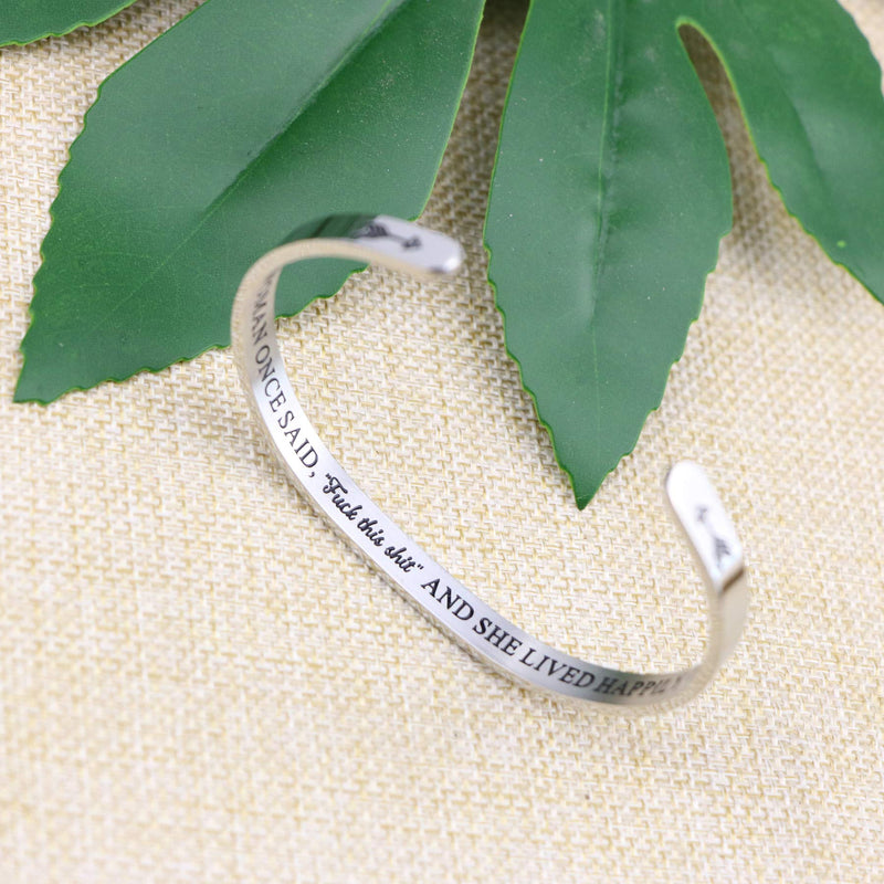 [Australia] - Joycuff Bracelets for Women Personalized Inspirational Jewelry Mantra Cuff Bangle Friend Encouragement Gift for Her A wise woman once said "f**ck this sh*t" and she lived happily ever after 