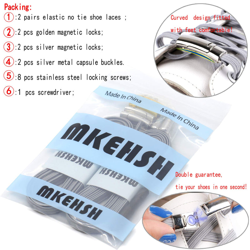 [Australia] - MKEHSH 2 Pairs with Magnetic Lock Flat No Tie Elastic Shoelaces for Kids Adults 39"inches(100CM) 05 Gray 