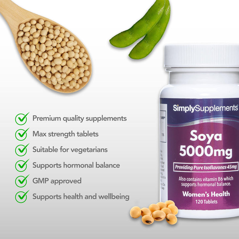 [Australia] - SOYA Isoflavones 5000mg | Now with Added Vitamin B6 for Hormonal Balance | Potent One-a-Day Formula | 120 Tablets = 4 Month Supply | Manufactured in The UK 