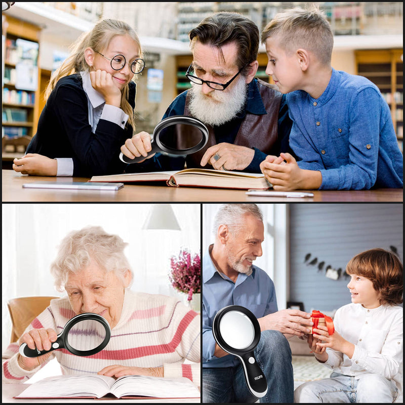 [Australia] - Magnifying Glass with Light, MOJINO 10X Lighted Large Handheld Reading Magnifier Glasses with 18 LED Lights for Macular Degeneration, Seniors & Kids Reading, Inspection, Coins, Jewelry, Exploring Black 