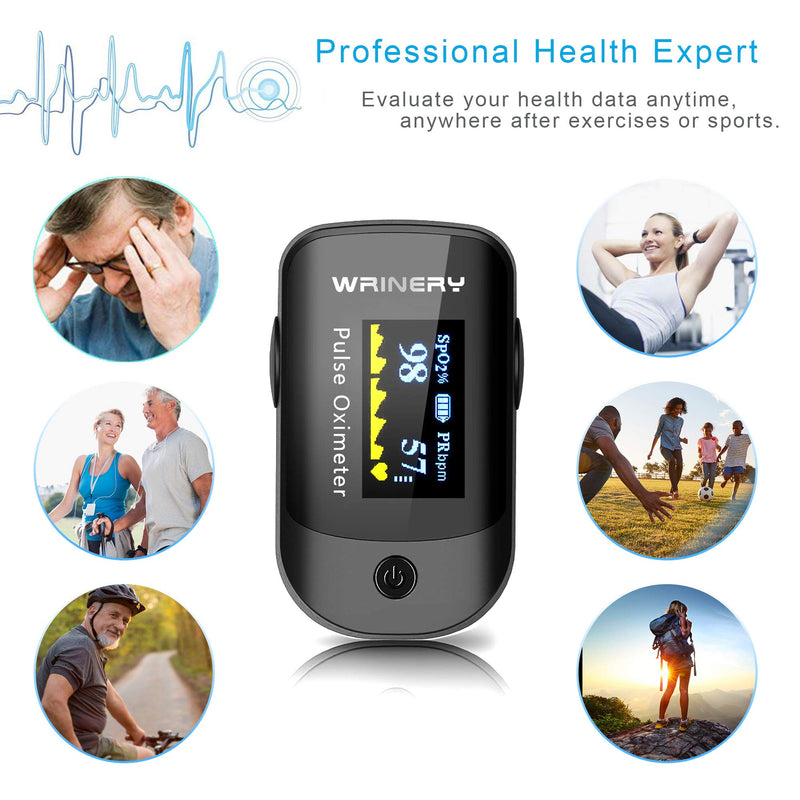 [Australia] - Blood Oxygen Saturation Monitor, Pulse Oximeter Fingertip, OLED Portable Oxygen Monitor, O2 Saturation Monitor, Heart Rate Monitor, SpO2 Finger Pulse Oximeter with CarryingCase,Lanyard,Batteries,Black 