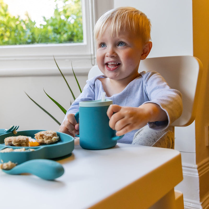 [Australia] - TUM TUM 3 Way Silicone Baby Training Cup, Designed with Feeding & Speech Therapist, Free Flow Baby Straw Cup, Sippy Cup Toddler Cup, Silicone Free Flow Baby Cup, 6 Months Plus, 180ml, Blue 