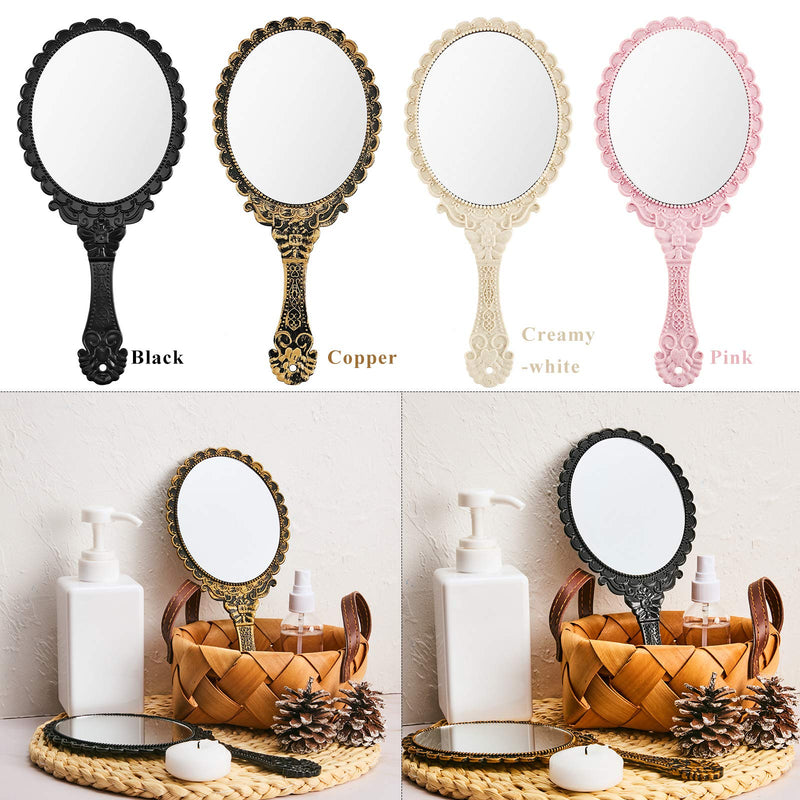 [Australia] - 2 Pieces Vintage Handheld Mirror Portable Embossed Flower Mirror Hand Held Decorative Mirrors Compact Mirror with Handle for Face Makeup Travel Personal Cosmetic Salon Mirror (Black, Bronze) 