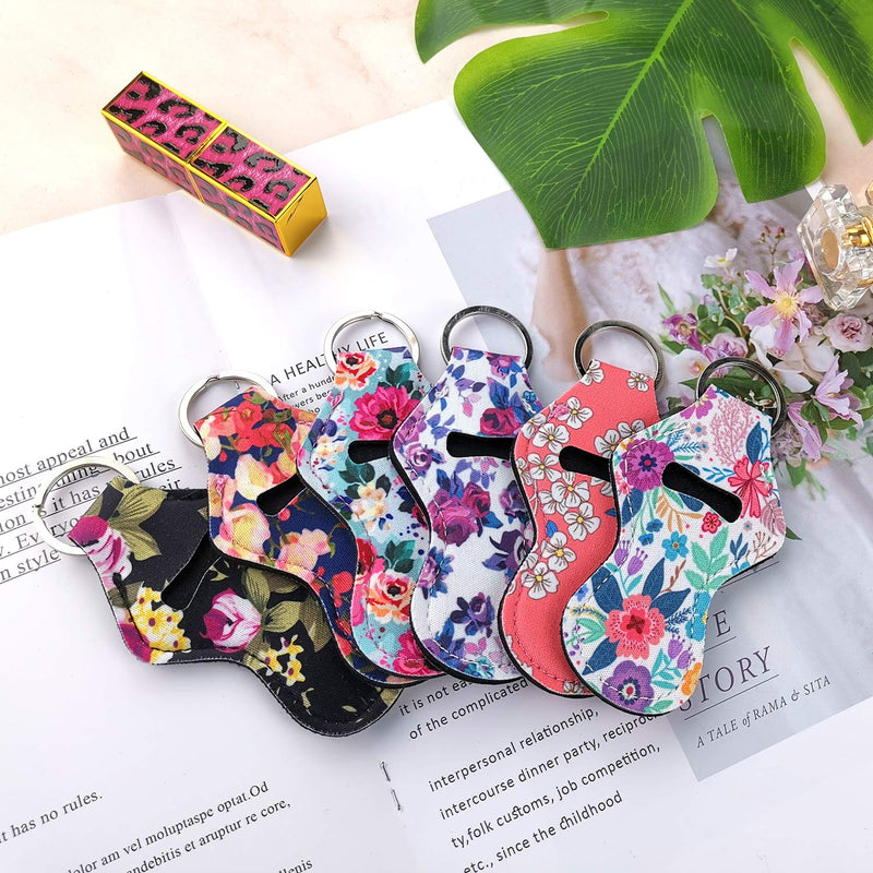 [Australia] - Chapstick Holder Keychains Lipstick Holder Keychains Neoprene Wristlet Keychain Lanyards Style 1- Purple Rose 
