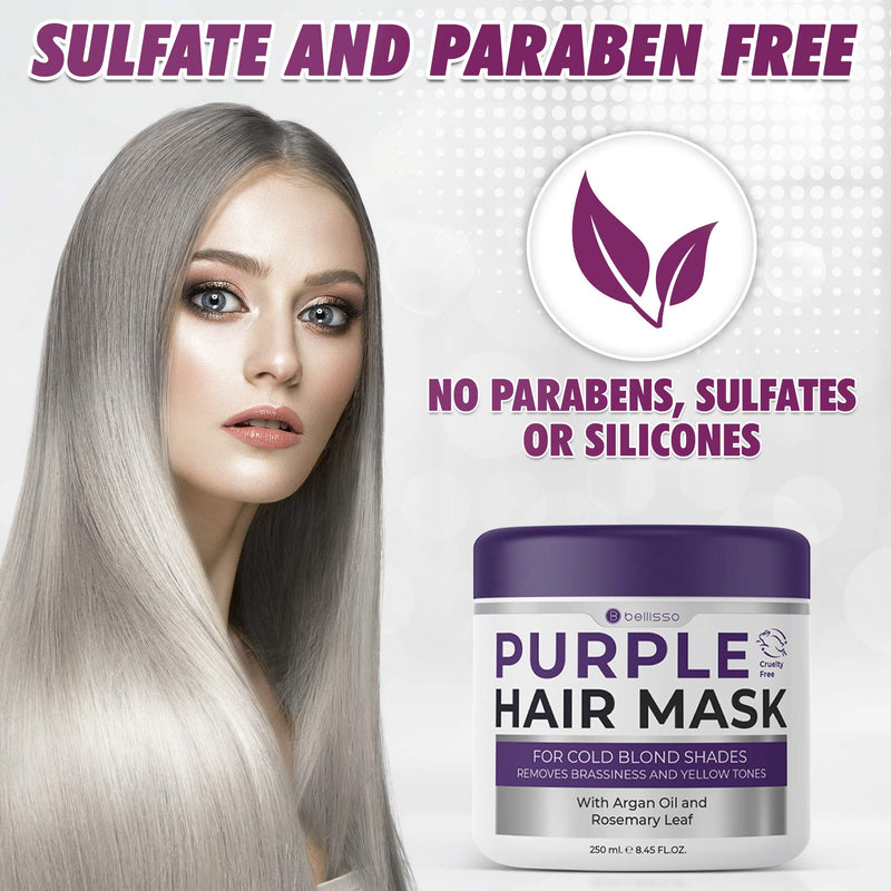 [Australia] - Bellisso Purple Mask for Blonde Hair - No More Yellow or Copper Tones - Deep Conditioner for Color Treated Locks with Keratin and Moroccan Argan Oil Treatment 