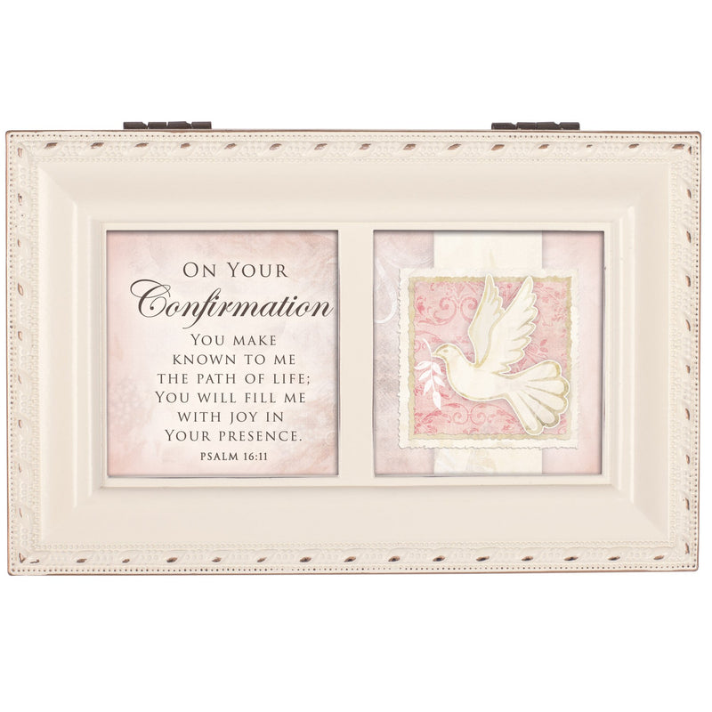[Australia] - Cottage Garden On Your Confirmation Matte Ivory Jewelry Music Box Plays Ave Maria 