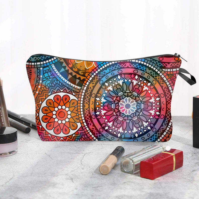 [Australia] - Queta 3 Pieces Cosmetic Bags with Zipper for Women, Waterproof Makeup Bags with Mandala Flowers Patterns for Travel Toiletry Bag Purse,Small Printed Roomy Patterns Makeup Bag Organizer for Girls 