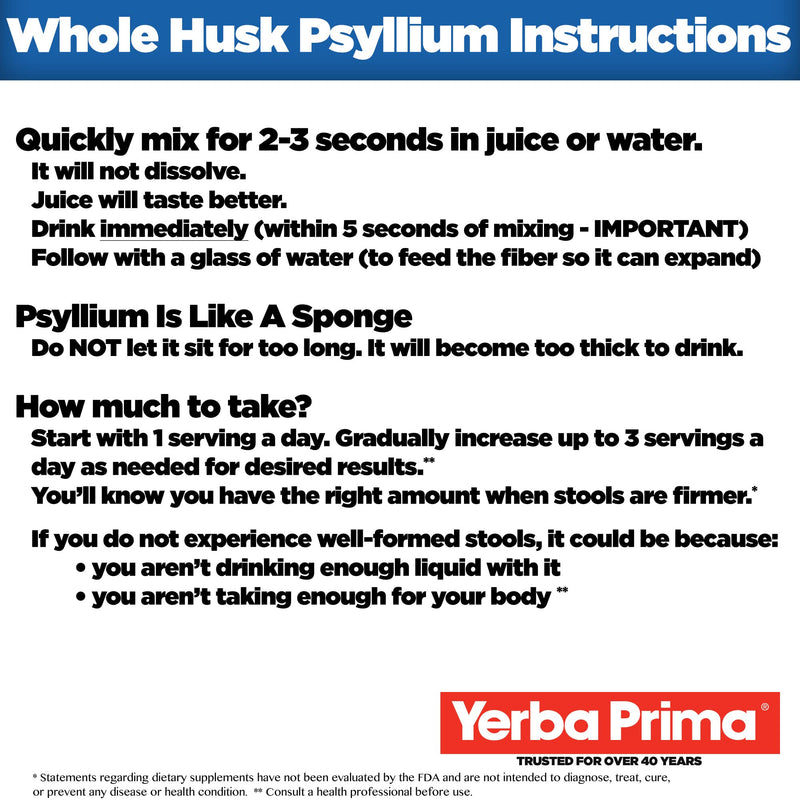 [Australia] - Yerba Prima Psyllium Husk, 12 Ounce - Colon Cleansing Fiber Supplement, for Heart Health, Natural Support for Gut Health, Vegan, No Sugar or Artificial Sweeteners, Non GMO, Gluten Free 