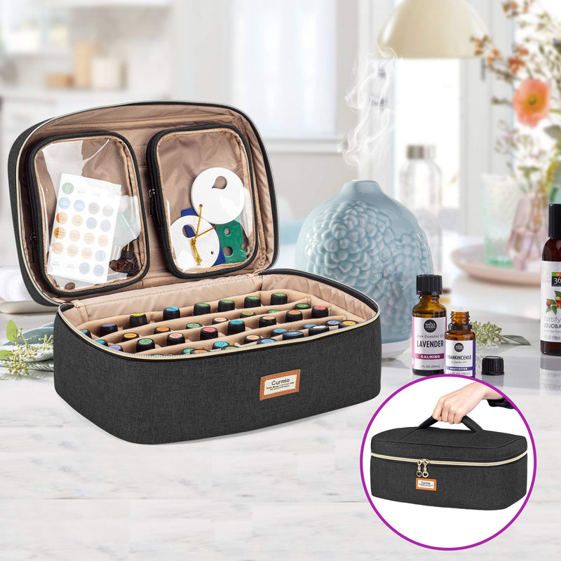 [Australia] - CURMIO Essential Oil Storage Case for 40 Bottles (5ml-30ml), Essential Oils Organizer Case with 2 Detachable Visible Pouches and Portable Handle, Patented Design, Black (Bag Only) 