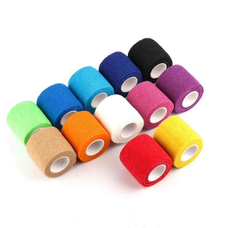[Australia] - Mooerca 12 Pack Self Adherent Cohesive Wrap Bandages 2 Inches X 5 Yards, First Aid Tape, Elastic Self Adhesive Tape, Athletic, Sports wrap Tape, Bandage Wrap for Sports, Wrist, Ankle (Rainbow) 