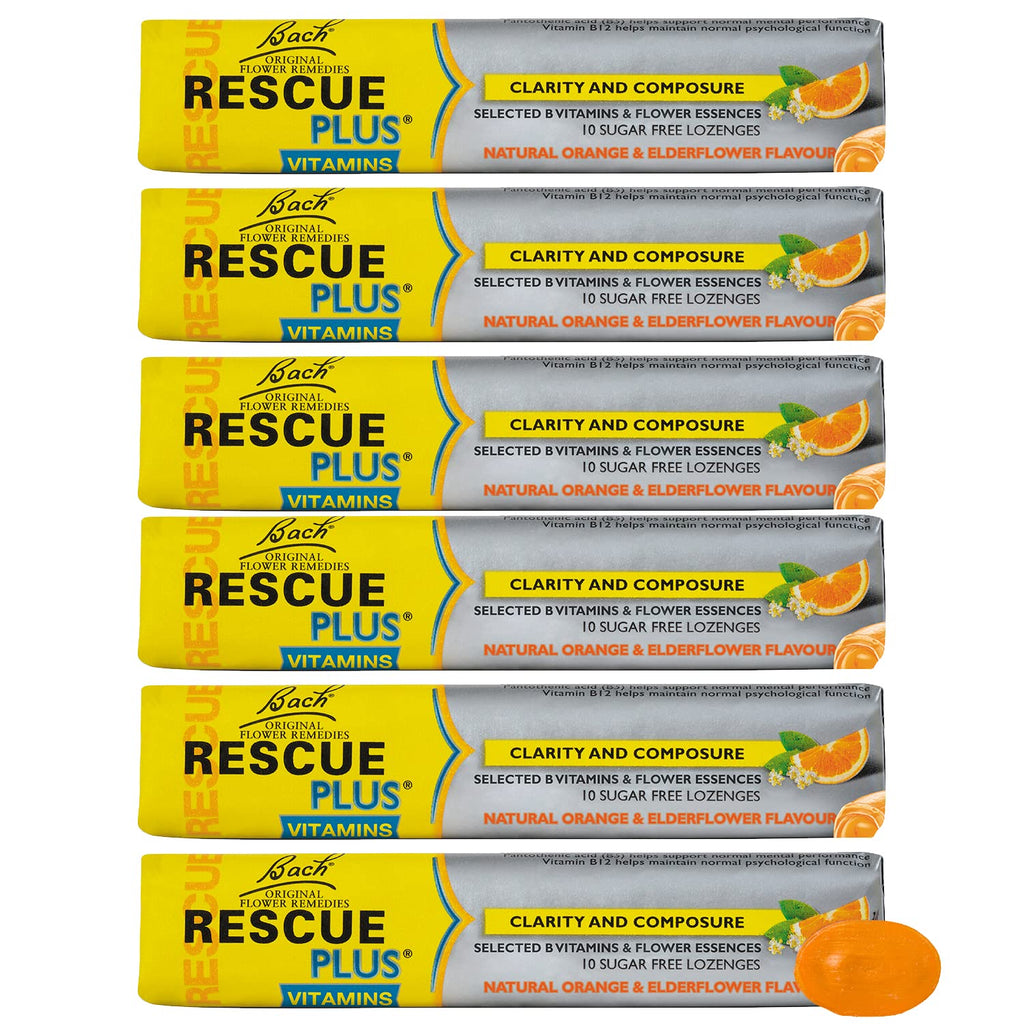 [Australia] - Rescue Remedy Plus Lozenge 6 Pack Bundle, Orange and Elderflower, Sugar Free Lozenge for Clarity and Composure, 6 x Pack of 10 Lozenge 