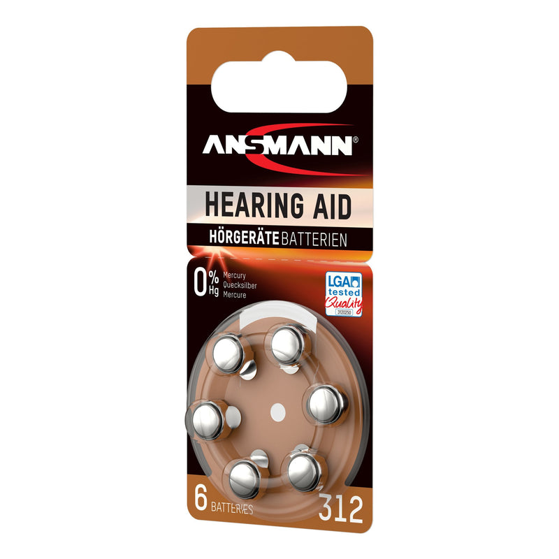 [Australia] - Ansmann Hearing Aid Batteries [Pack of 6] Size 312 Brown Zinc Air Hearing-Aid Suitable for Hearing Aids, Sound Amplifier - 1.45V Mercury Pack of 6 