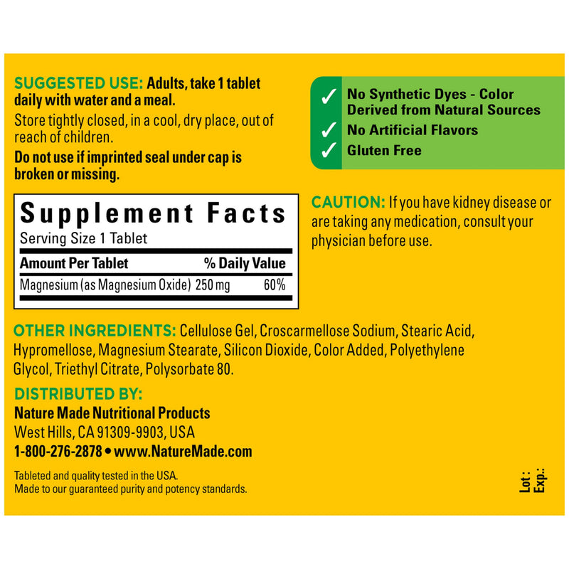 [Australia] - Nature Made Magnesium Oxide 250 mg, Dietary Supplement for Muscle Support, 200 Tablets, 200 Day Supply 