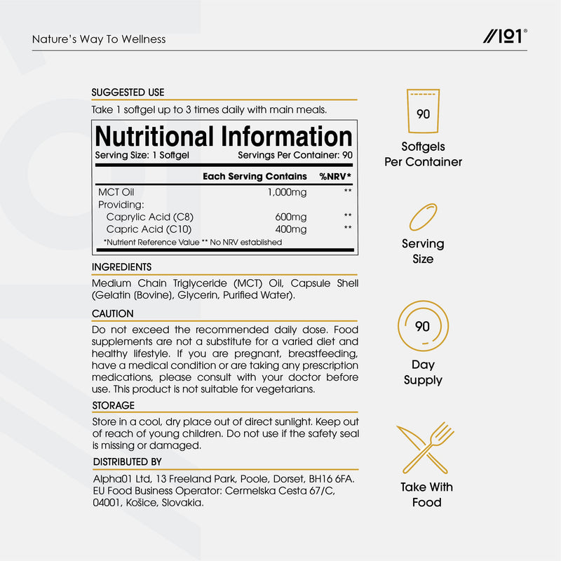 [Australia] - Keto MCT Oil 1000mg - Medium Chain Triglycerides – Made from Coconuts – Source of C8 + C10 – Non GMO, Keto, Halal – 90 Softgels 