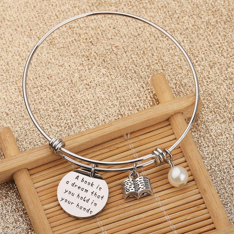 [Australia] - LQRI A Book Is A Dream You Hold In Your Hands Keychain Book Lover Book Club Keychain Librarian Gift Bookworm Gift (bangle bracelet) 