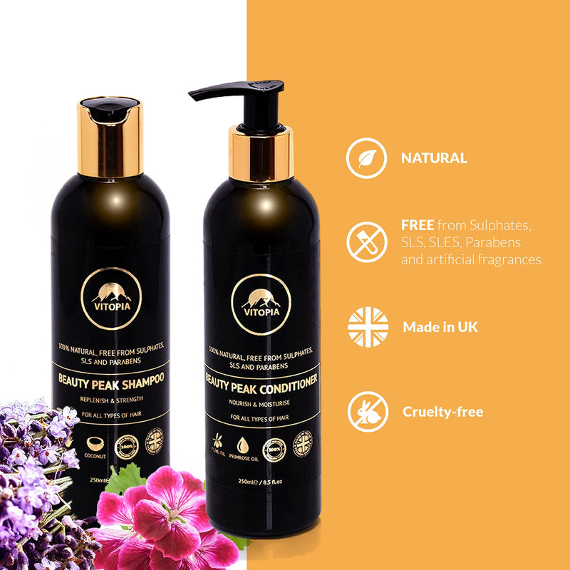 [Australia] - Vitopia, Beauty Peak, Hair Growth Treatment Shampoo & Conditioner Set, 100% Natural Ingredients and for Women, Sulphates, SLS & Paraben Free, Suitable for Dry & Damaged Hair Types 