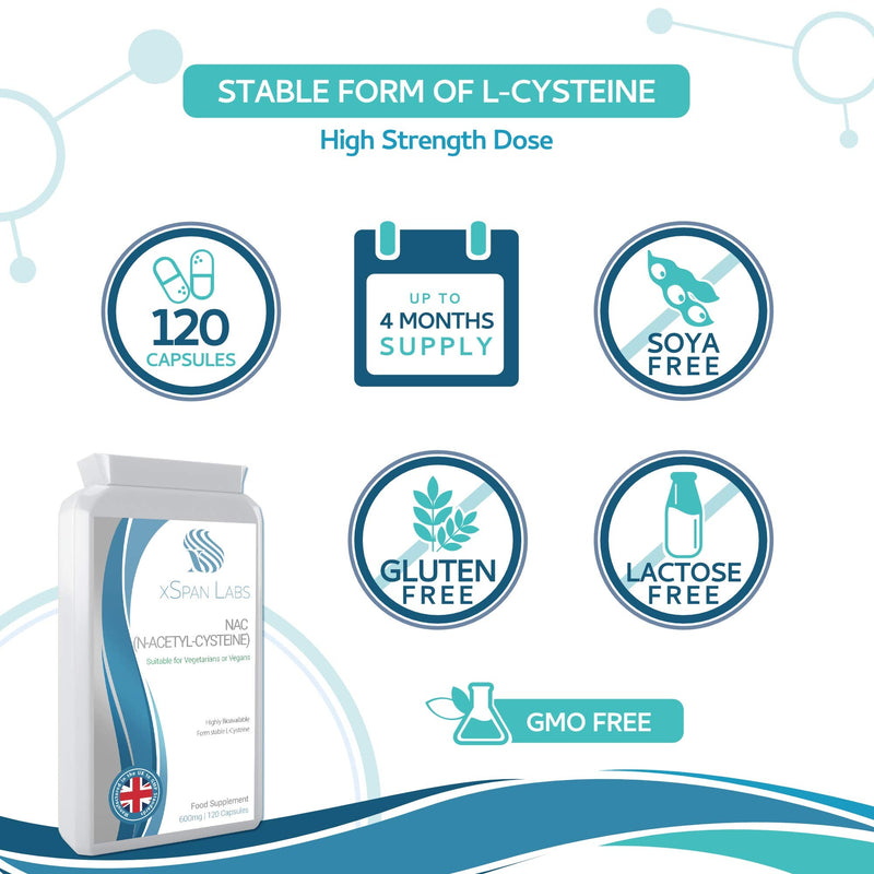 [Australia] - N-Acetyl Cysteine (NAC) 600 mg 120 Capsules - Powerful Lung & Liver Function Support from This Cellular Glutathione Enhancing Antioxidant - UK Manufactured and Suitable for Vegans & Vegetarians 