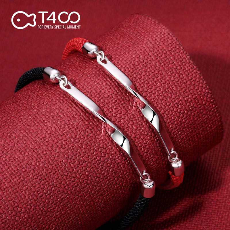 [Australia] - T400 925 Sterling Silver Black Red Mobius Ring Braided Rope Bracelet Valentine's Day Couple Gift for Women Girls Men Boys 