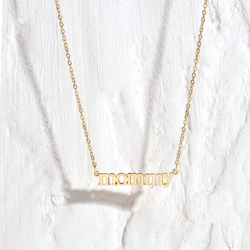 [Australia] - Mevecco Gold Dainty Mom Necklace,14K Gold Plated Cute Tiny Mama Personalized Name Charm Necklace Delicate Word Cubic Zirconia Mom Jewelry Gift for Mother's Day,Mother's Birthday Mommy CZ Necklace 