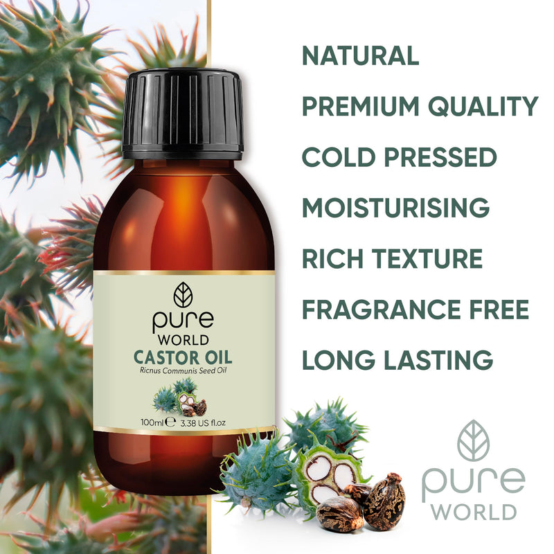 [Australia] - Pure World Castor Oil 100ML. Cold Pressed 100% Pure and Natural Hexane Free Eyebrows, Nails, Beard, Hair, Eyelash Growth Cruelty Free 