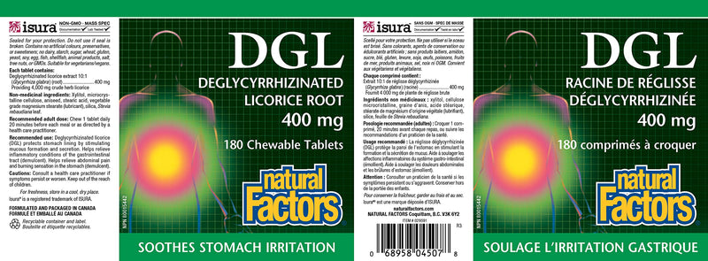 [Australia] - Natural Factors, DGL Licorice Root Extract, Natural Digestive Relief, 180 Tablets 180 Count (Pack of 1) 