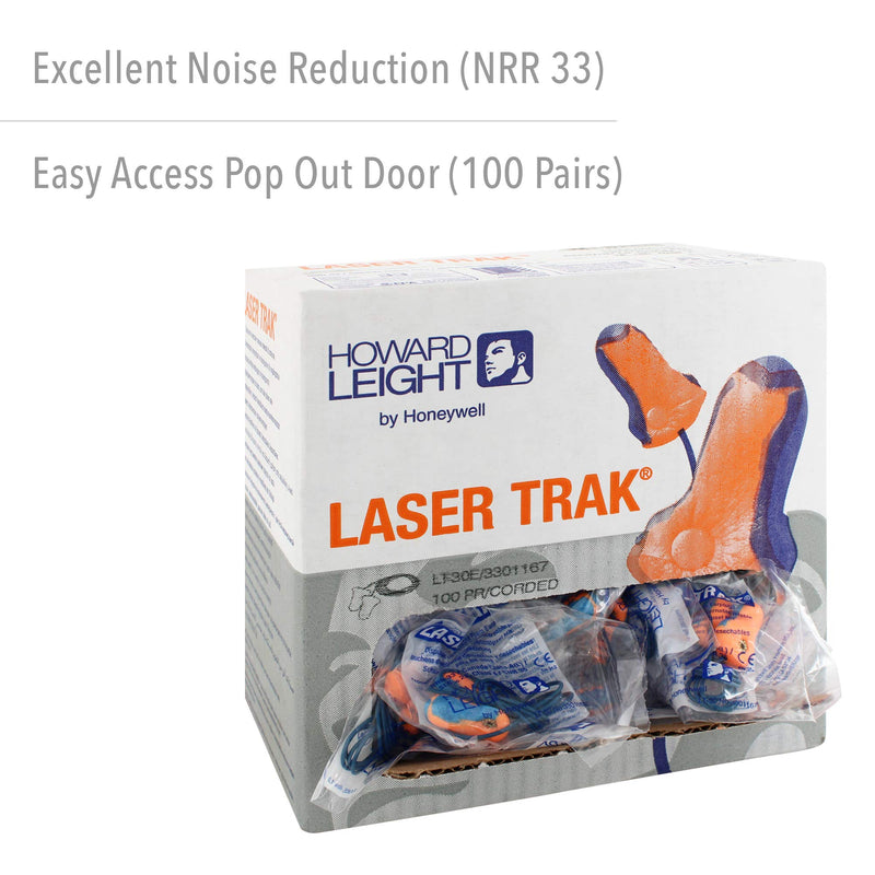 [Australia] - Howard Leight by Honeywell LT-30 100-Pair 32NRR Laser Trak Corded Single-Use Earplugs - Orange/Blue 100 Pairs 