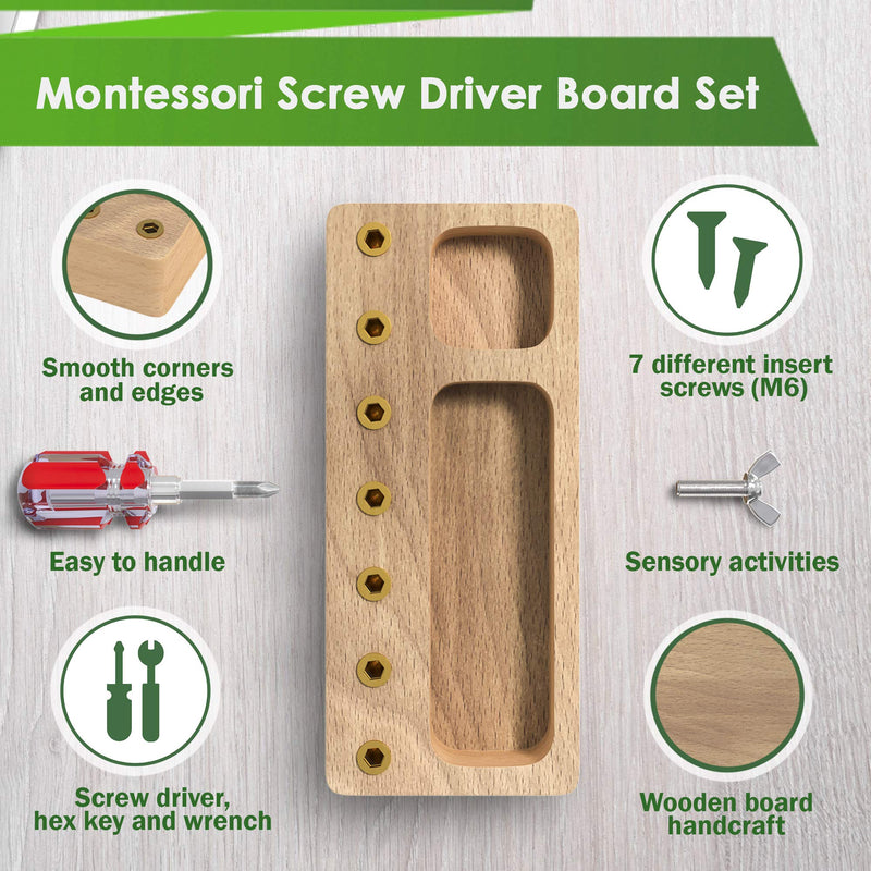 [Australia] - Panda Brothers Montessori Screwdriver Board Set - Wooden Montessori Toys for 3 4 5 Year Old Kids and Toddlers, Learning Sensory Bin Toys Preschool Materials, Fine Motor Skills Toys, Waldorf STEM Toys 