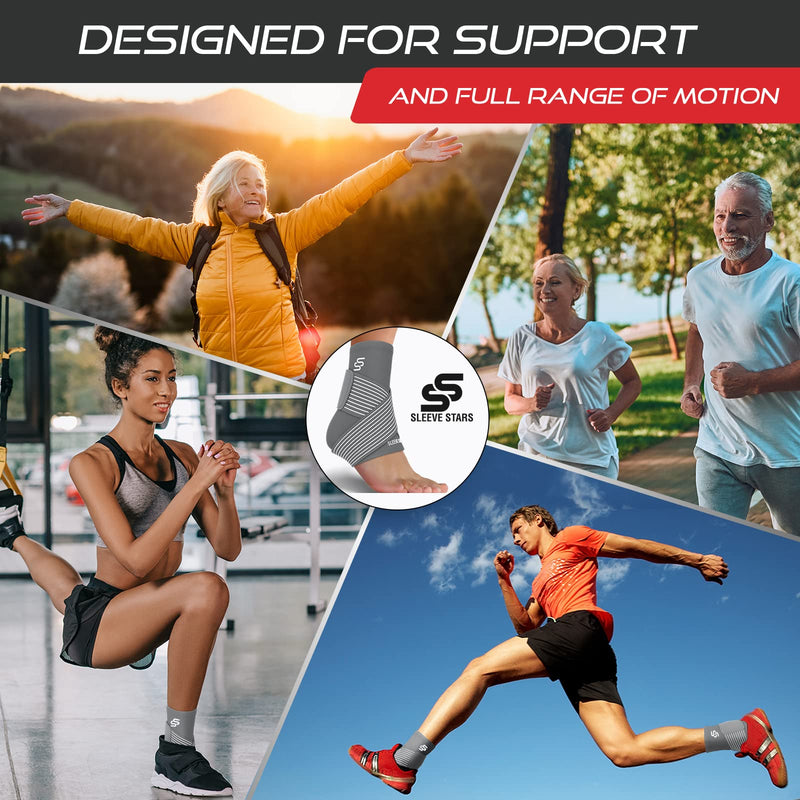 [Australia] - Sleeve Stars Ankle Brace for Plantar Fasciitis Relief, Ankle Wrap for Sprained Ankle, Ankle Brace for Women & Men, Heel Protectors Sleeve w/ Ankle Support Strap, Heel Brace for Heel Pain (Single/Gray) 1 Gray 