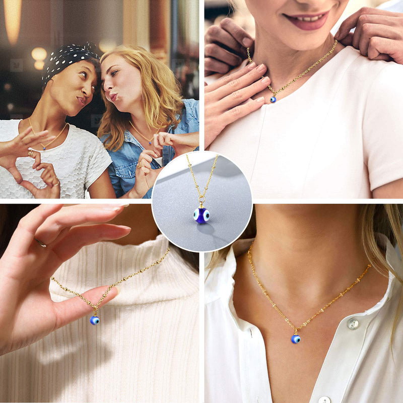 [Australia] - UNGENT THEM Evil Eye Pendant Necklace Chain Blue Eyes Amulet Ojo Turco Dainty Necklace for Women Girls (Silver/Gold) gold 